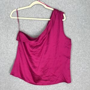 Rachel Zoe Top Womens Large Pink Blouse Satin One Shoulder Party Cocktail‎ Sexy